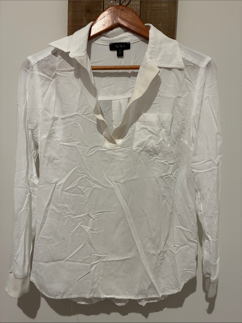 A.L.C. White V-Neck Collared Button-Front Blouse